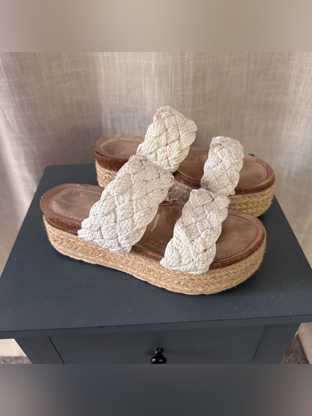 Madden girl white braided double strap platform sandals